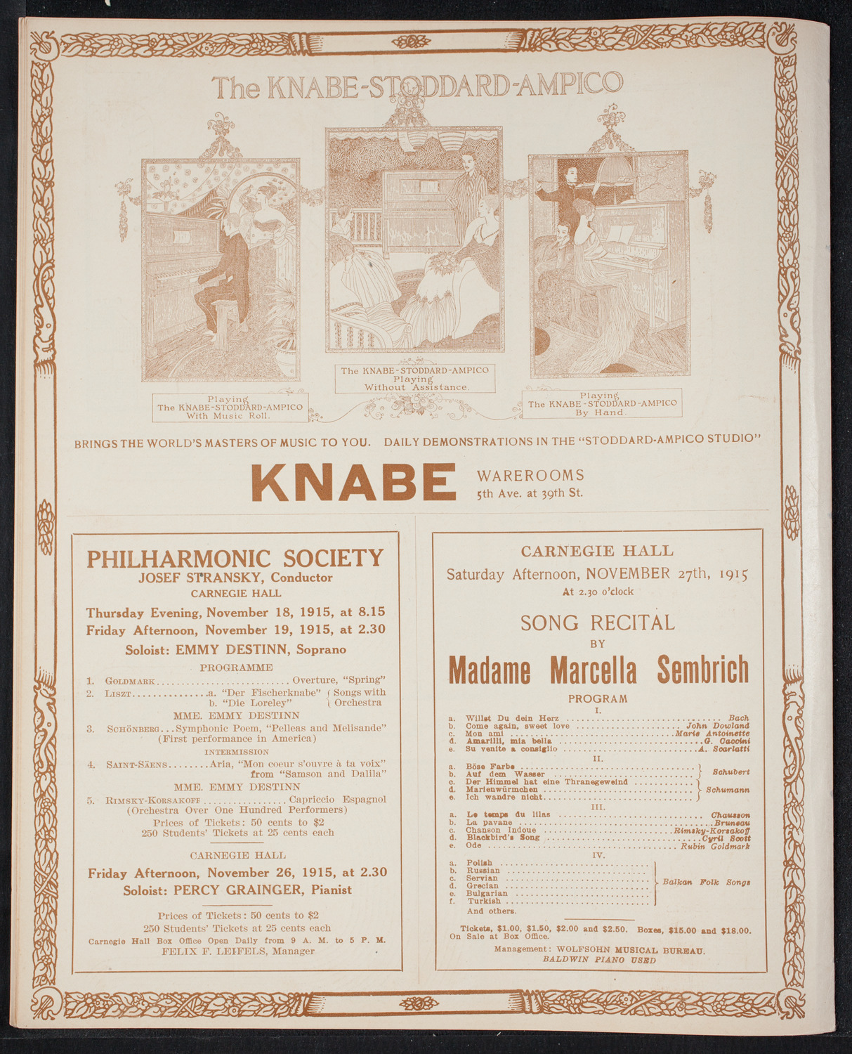 New York Philharmonic, November 14, 1915, program page 12