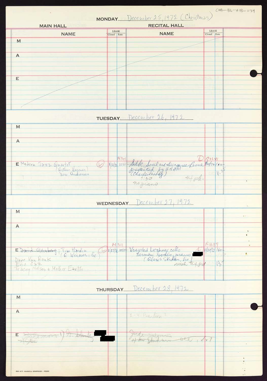 Carnegie Hall Booking Ledger, volume 18, page 34