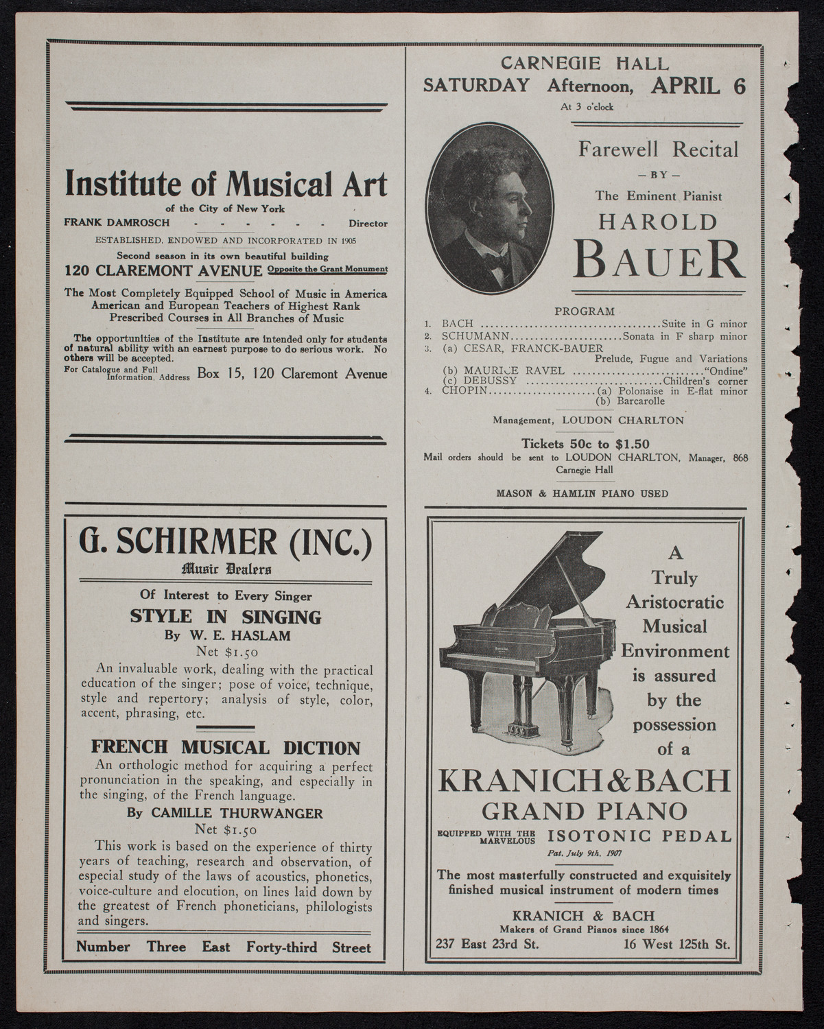 Wilhelm Backhaus, Piano, March 22, 1912, program page 6