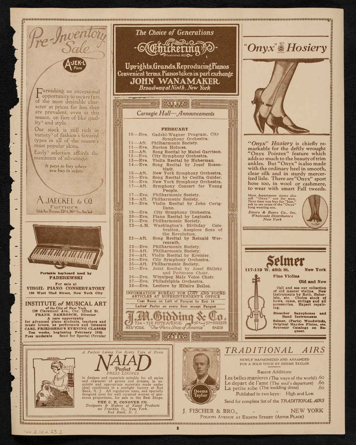 Sigrid Onégin, Contralto, February 10, 1923, program page 3