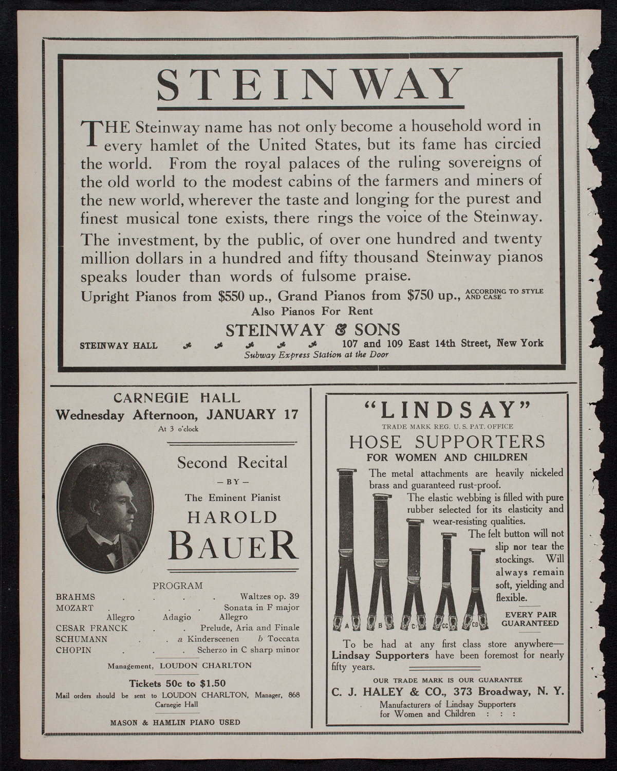 Wilhelm Backhaus, Piano, January 12, 1912, program page 4