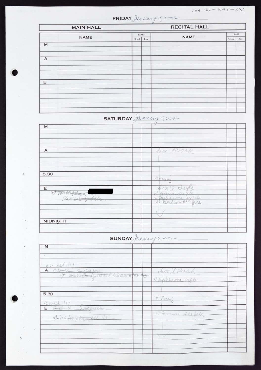 Carnegie Hall Booking Ledger, volume 47, page 39