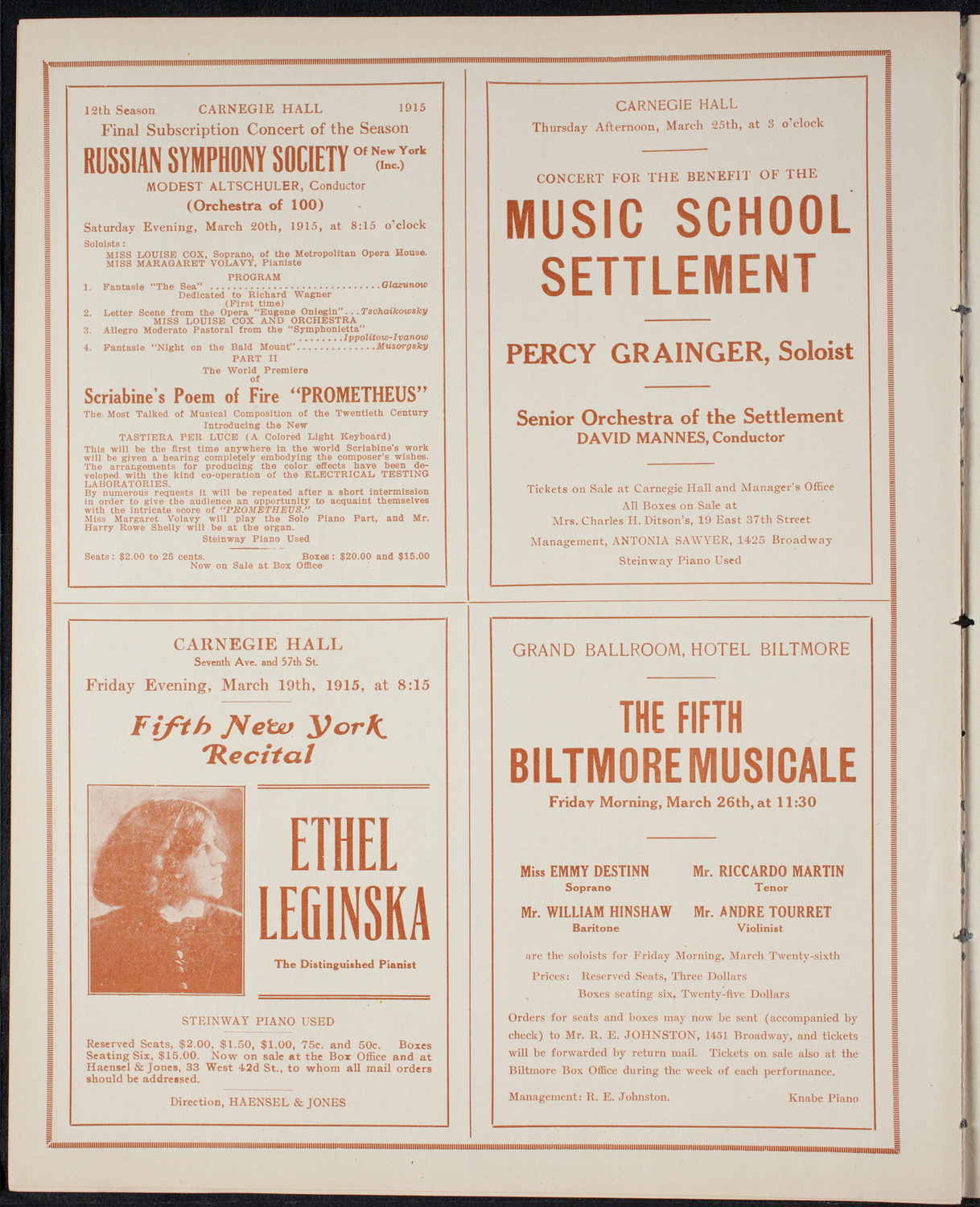 Boston Symphony Orchestra, March 18, 1915, program page 10