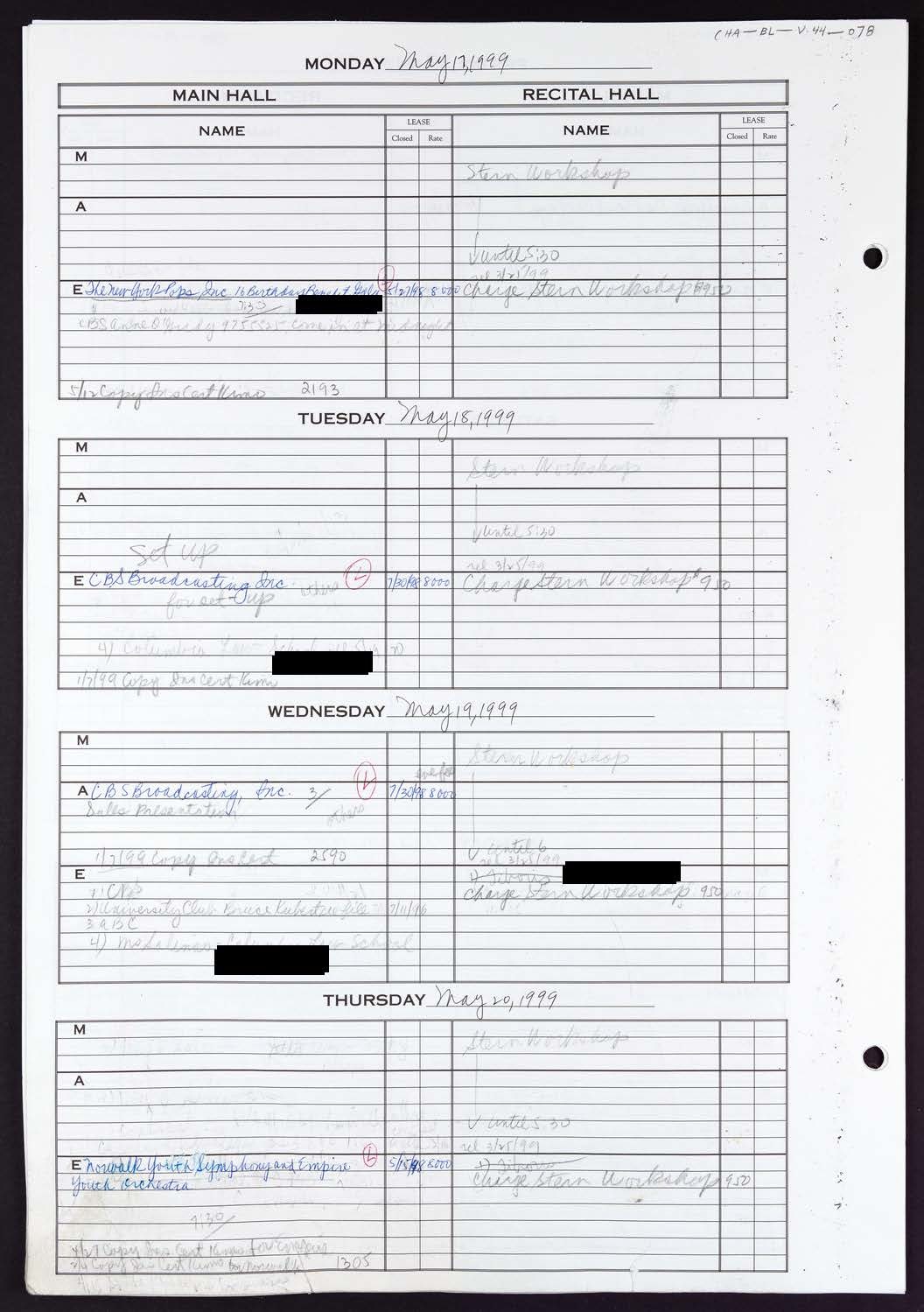 Carnegie Hall Booking Ledger, volume 44, page 78