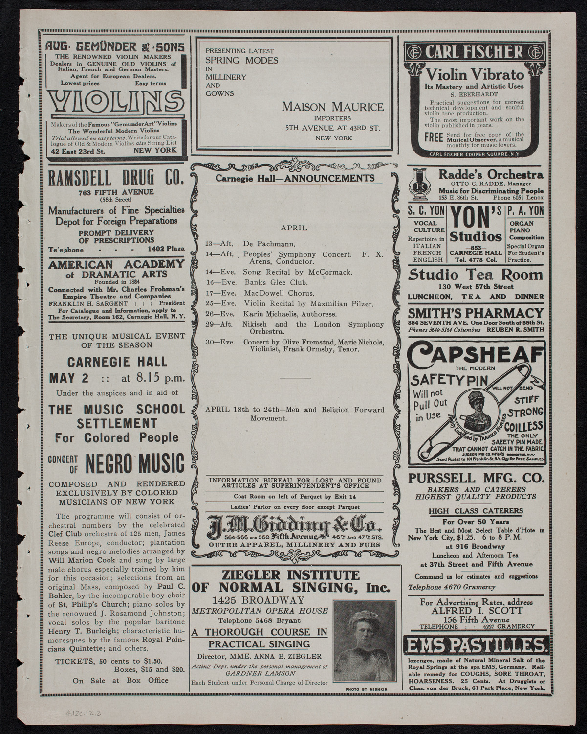 Charles Dickens Festival, April 12, 1912, program page 3