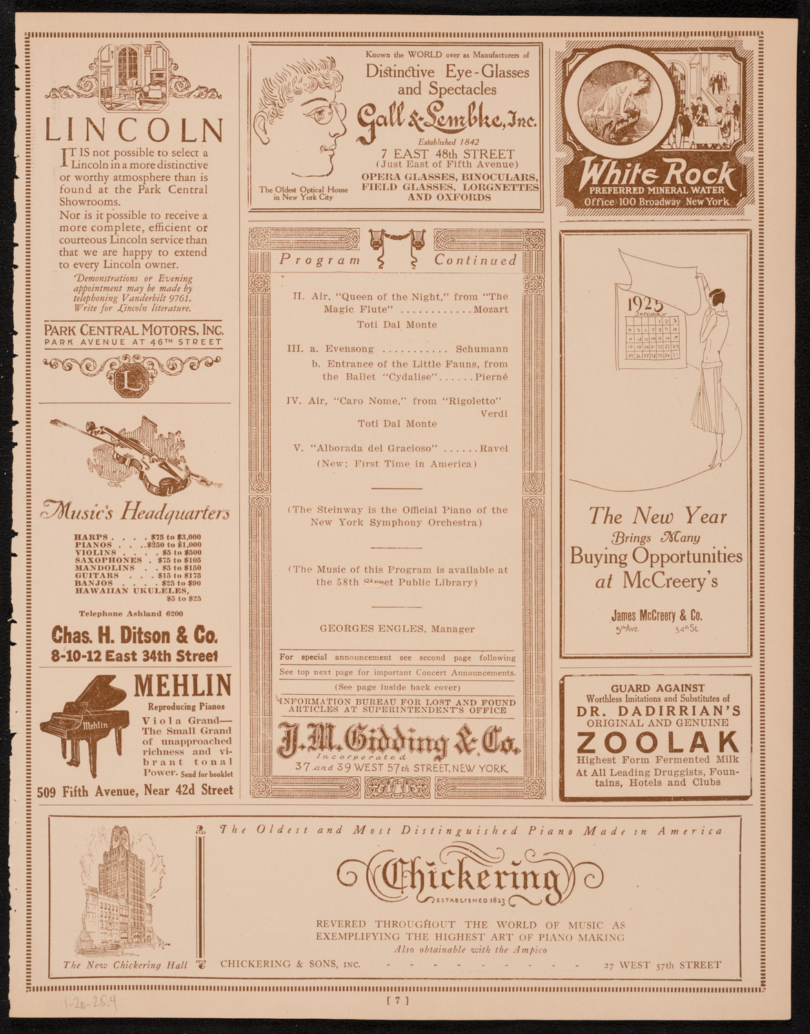 New York Symphony Orchestra, January 2, 1925, program page 7