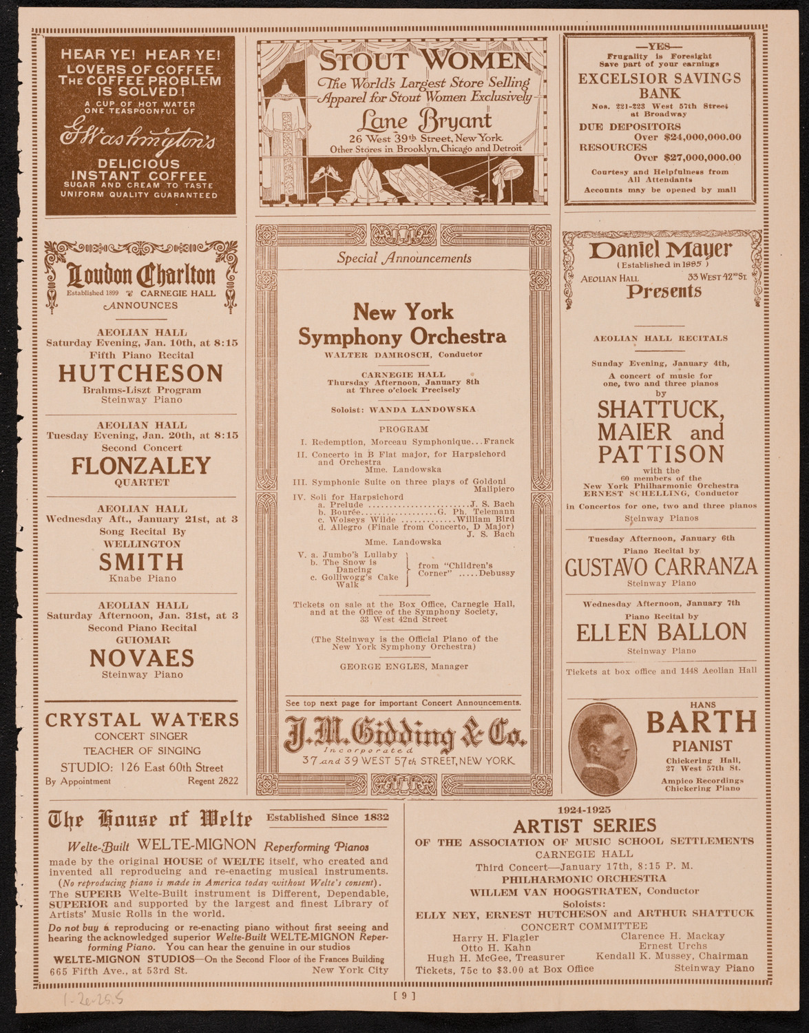 New York Symphony Orchestra, January 2, 1925, program page 9