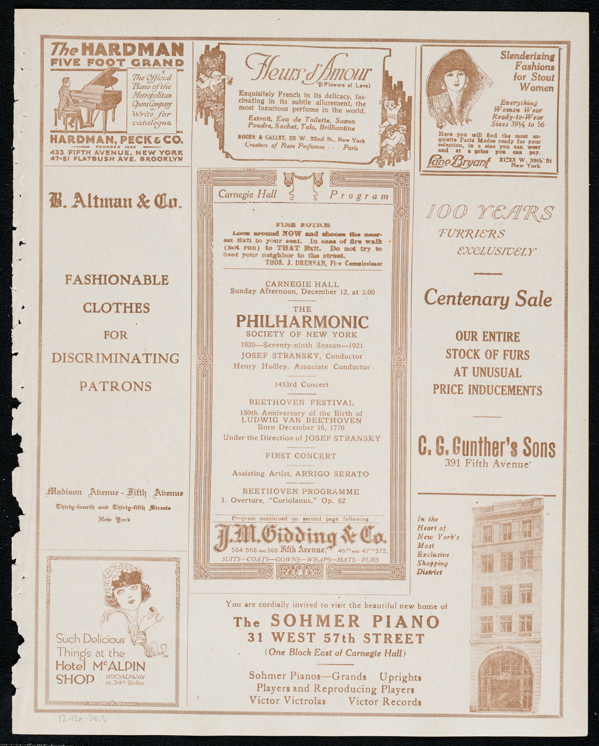 New York Philharmonic: Beethoven Festival, December 12, 1920, program page 5