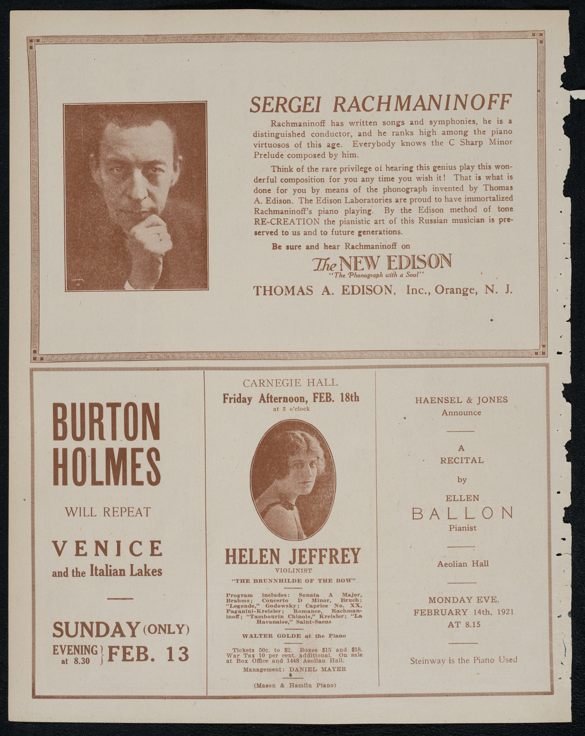 New York Philharmonic, February 11, 1921, program page 2