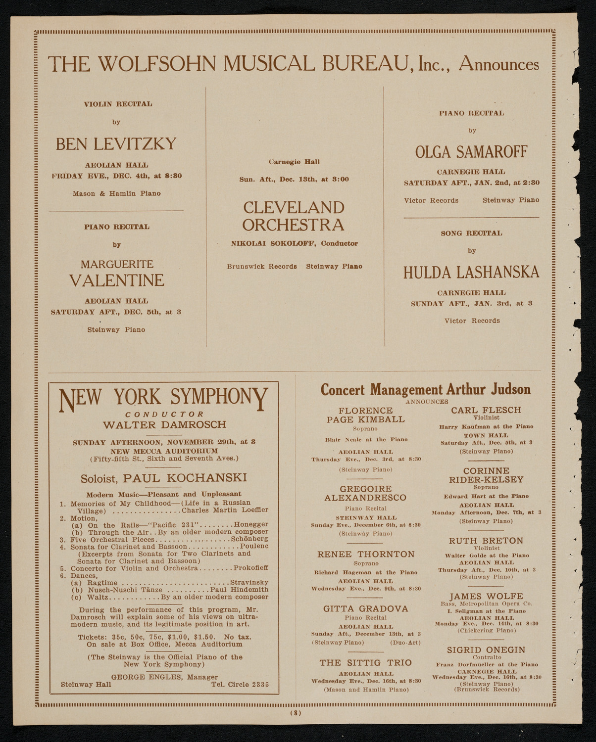 Boston Symphony Orchestra, November 28, 1925, program page 8