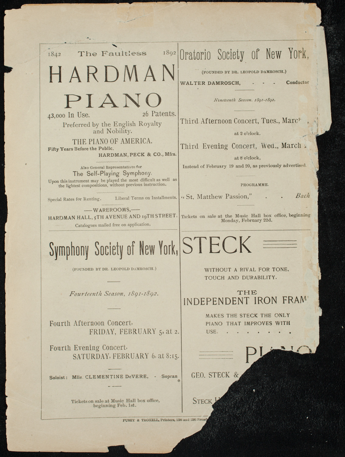 Damrosch Sunday Concert, January 31, 1892, program page 12