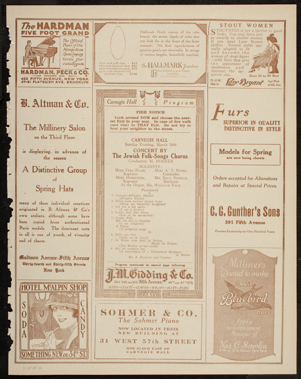 Jewish Folk-Songs Chorus, March 14, 1920, program page 5