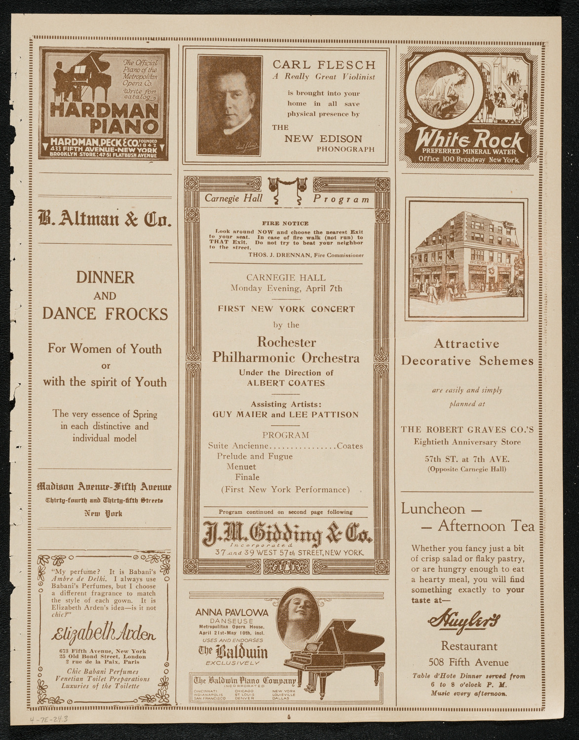 Rochester Philharmonic Orchestra, April 7, 1924, program page 5