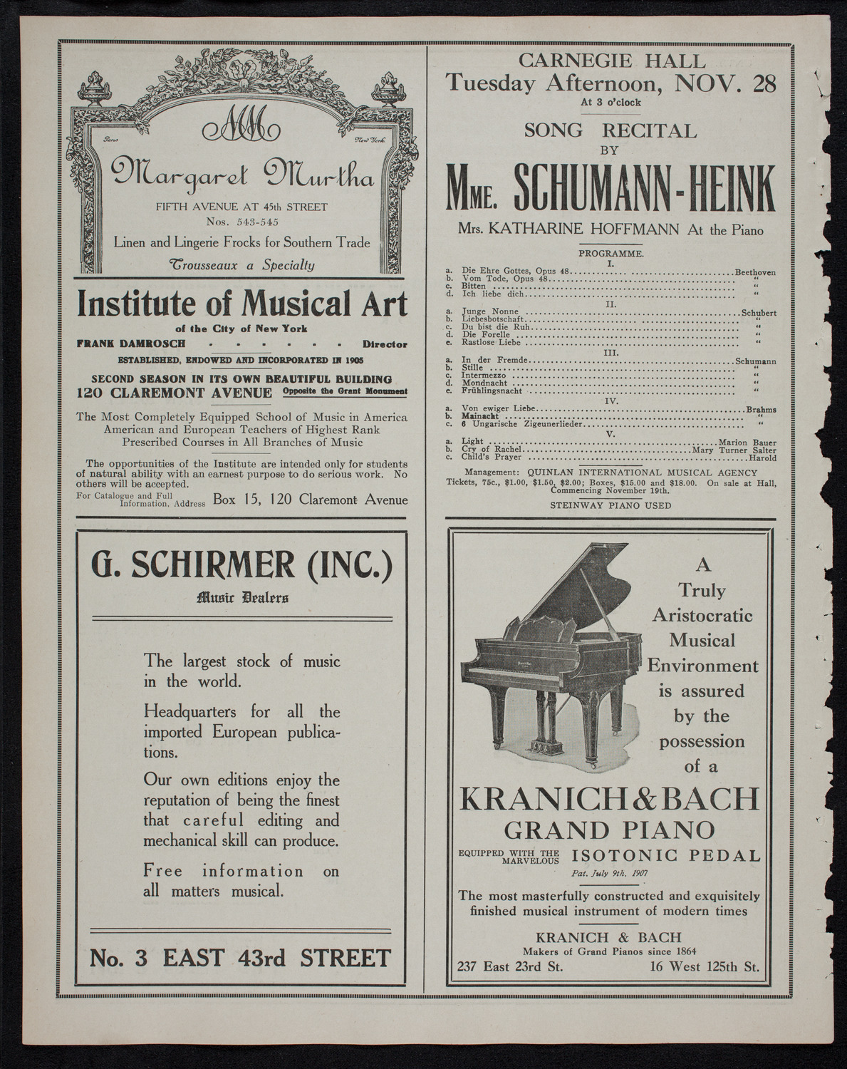 New York Philharmonic, November 23, 1911, program page 6