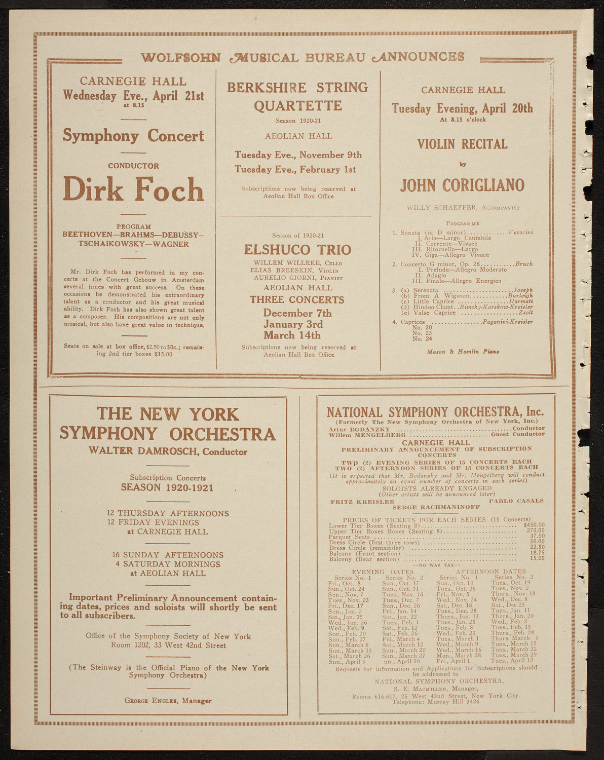 New Symphony Orchestra, April 16, 1920, program page 8