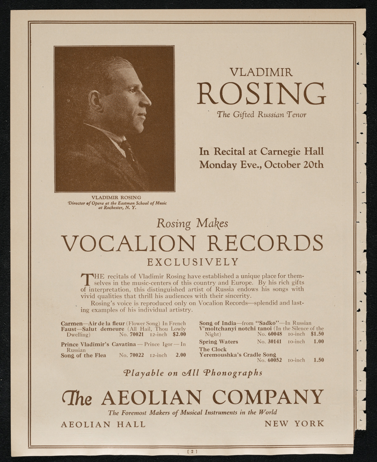 Isa Kremer, Soprano, October 19, 1924, program page 2