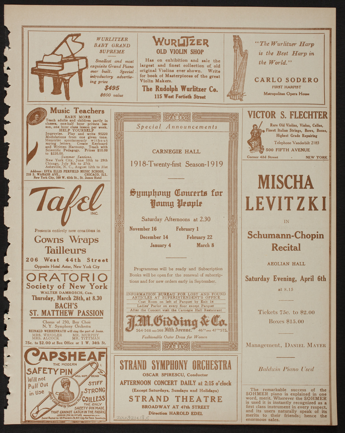 New York Philharmonic, March 21, 1918, program page 9