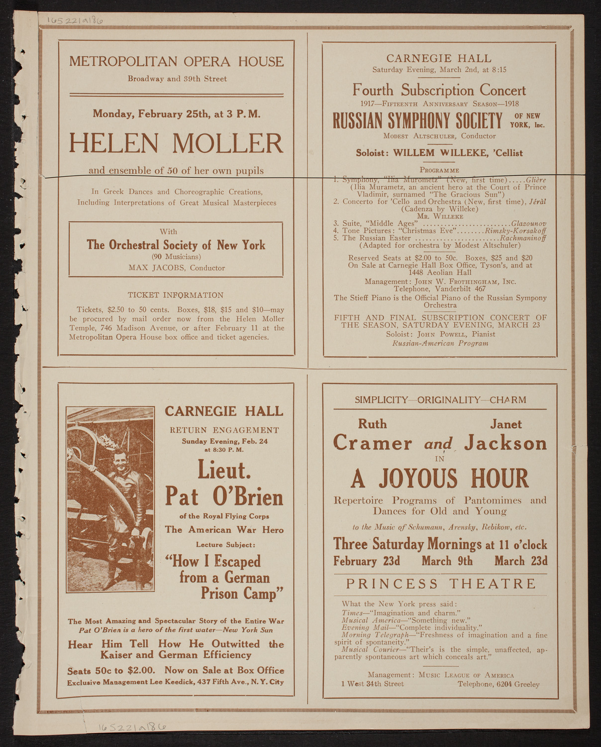 Henri Verbrugghen conducting The Russian Symphony Orchestra, February 21, 1918, program page 11