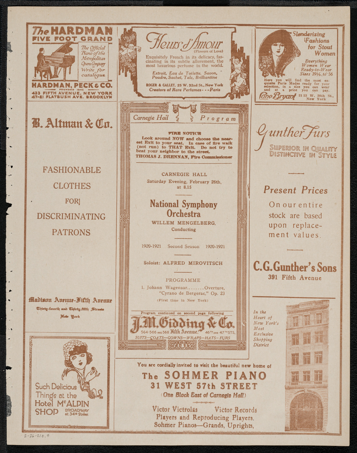 National Symphony Orchestra, February 26, 1921, program page 5