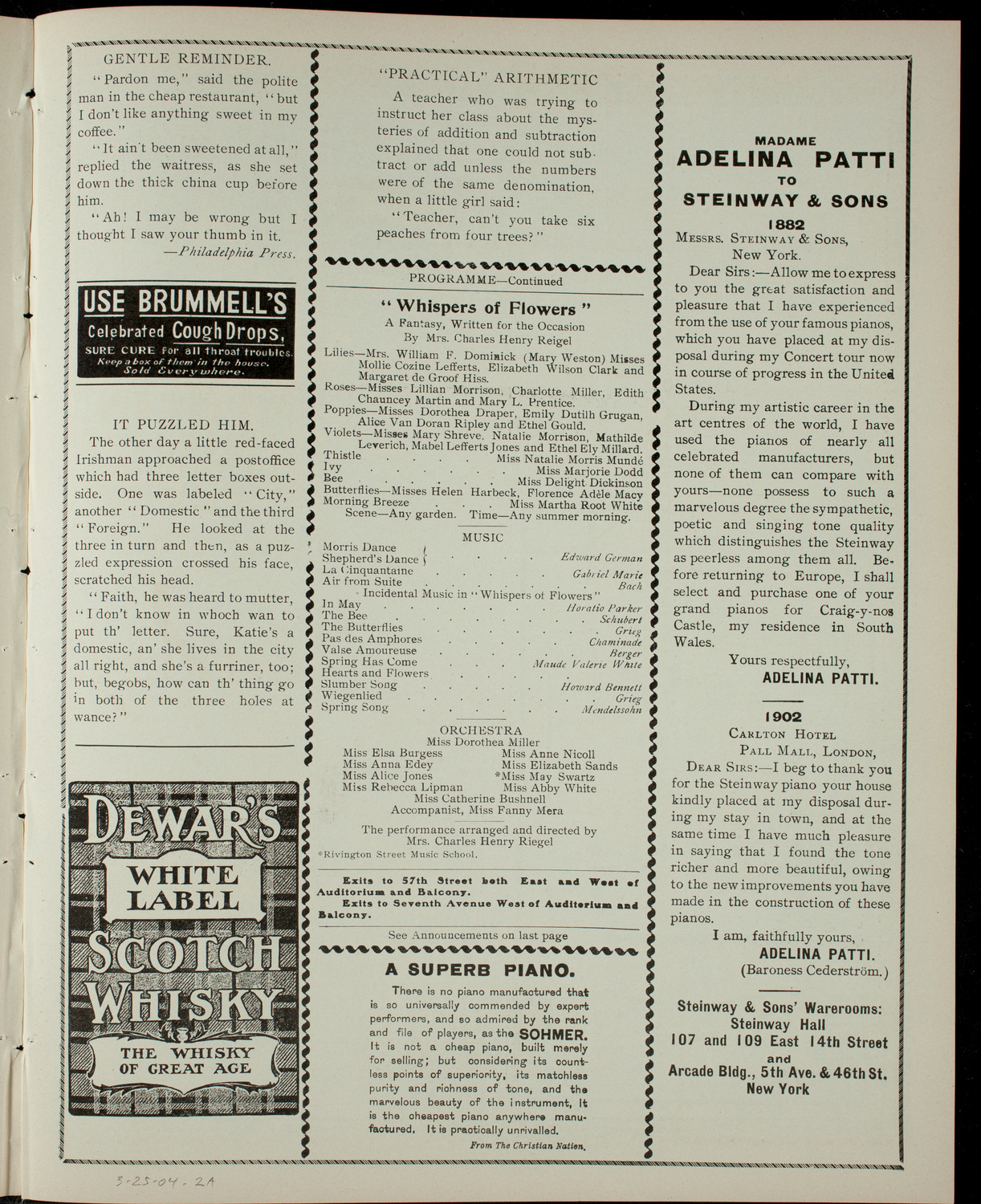 Miss Spence School Society/ Benefit: Class for Crippled Children, March 25, 1904, program page 3