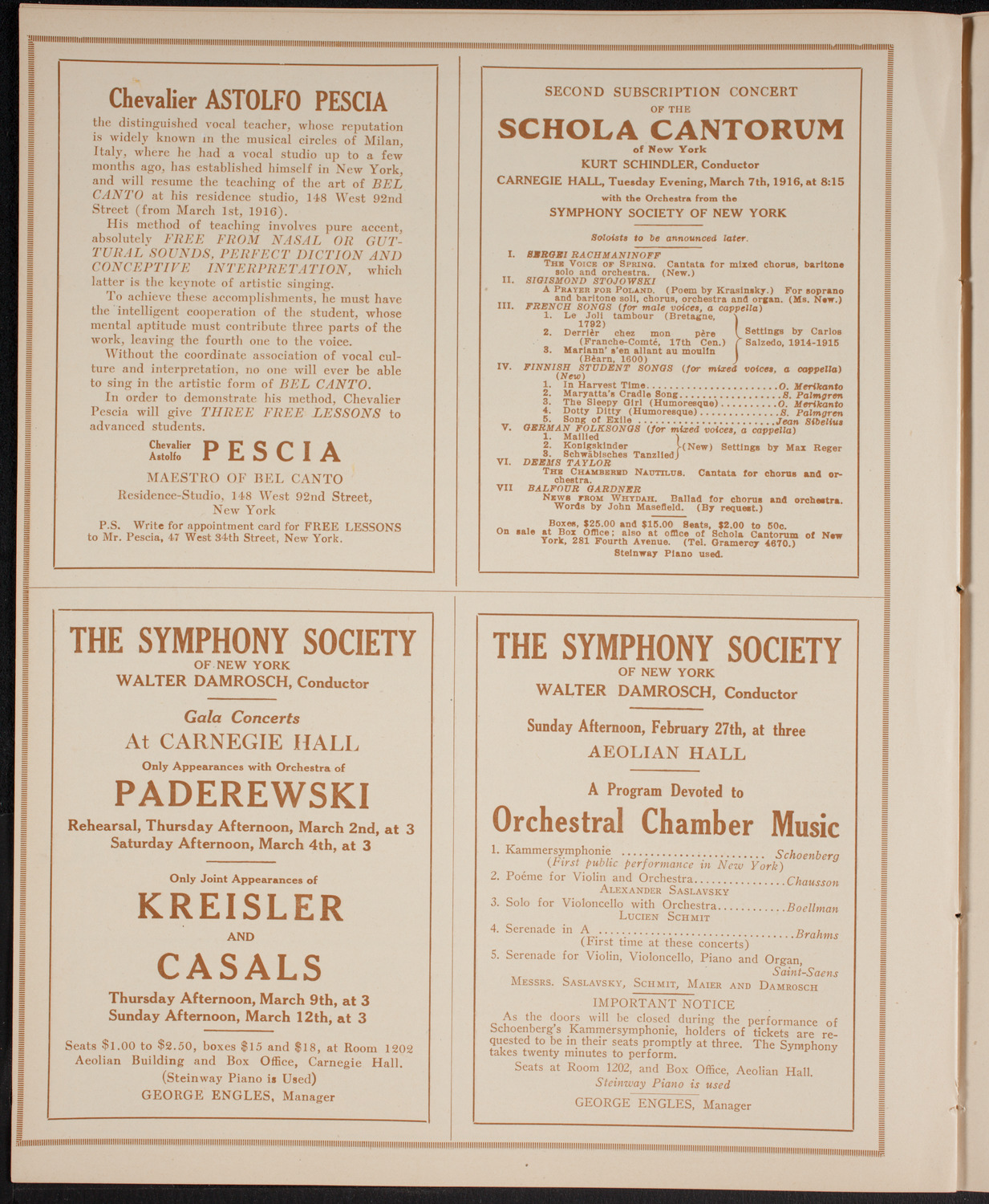 New York Philharmonic, February 25, 1916, program page 8