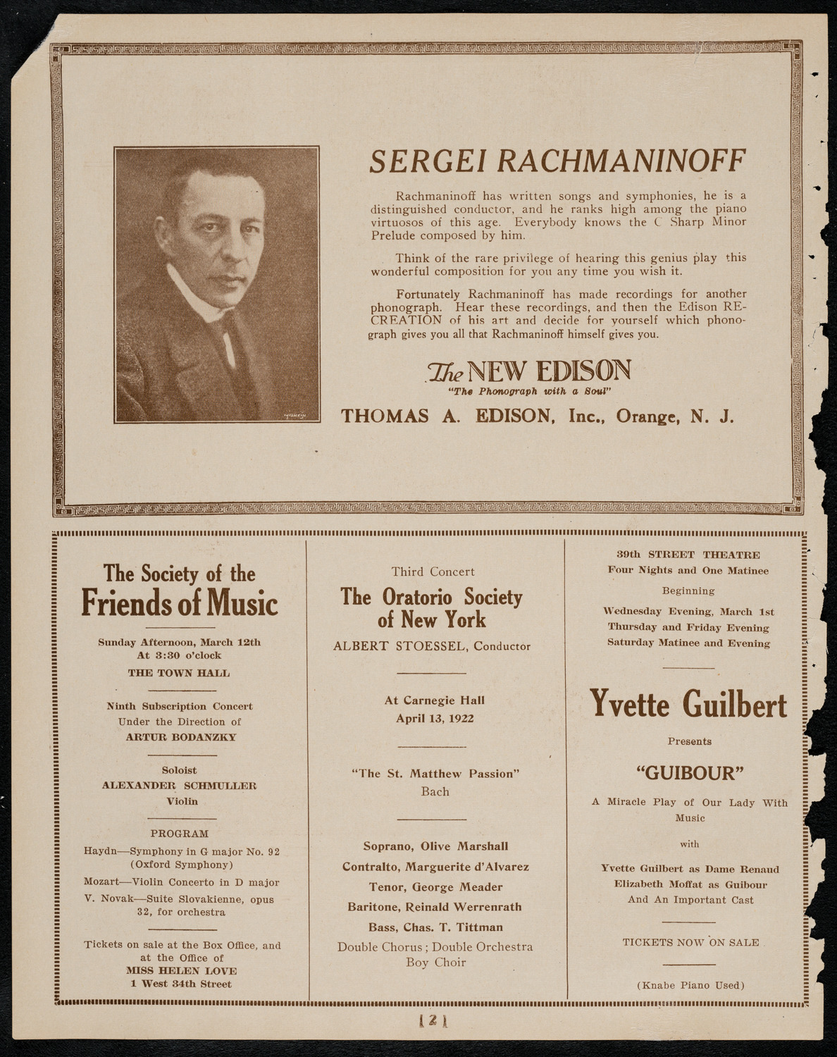 Gala Concert for the Walter Damrosch Fellowship (American Academy in Rome), February 27, 1922, program page 2