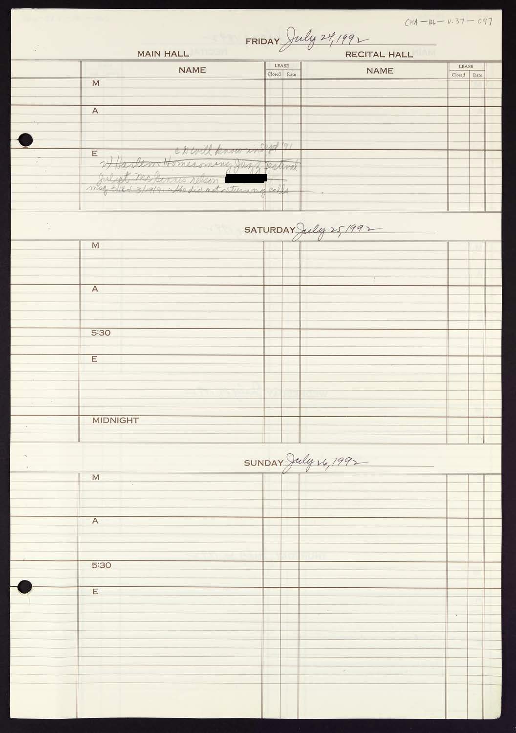 Carnegie Hall Booking Ledger, volume 37, page 97