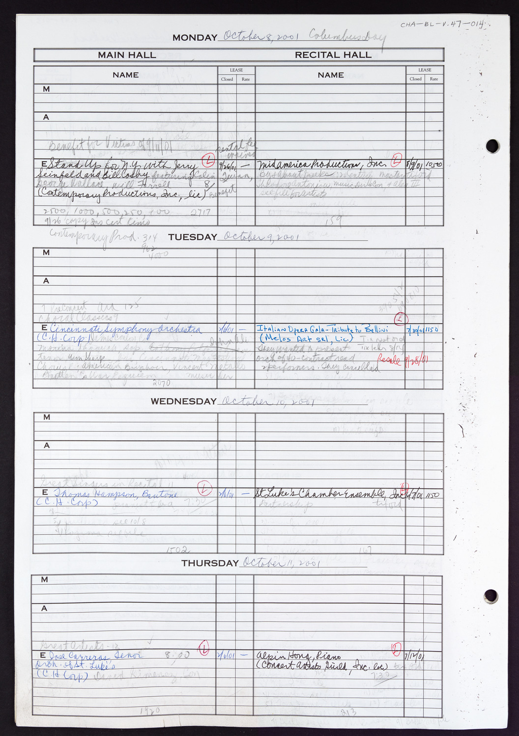 Carnegie Hall Booking Ledger, volume 47, page 14