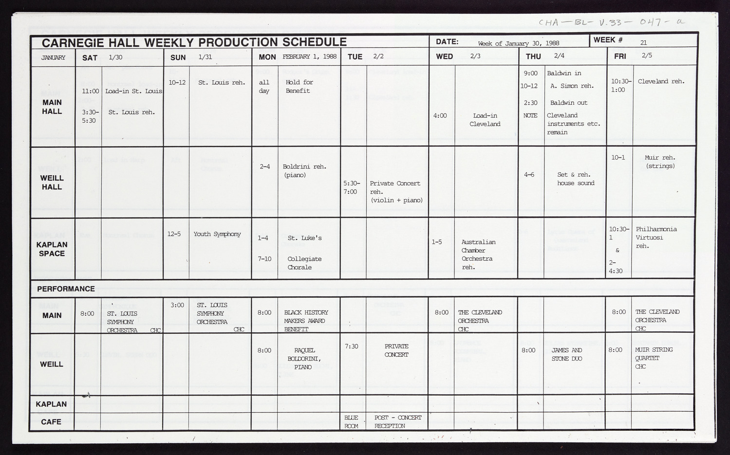 Carnegie Hall Booking Ledger, volume 33, page 47a