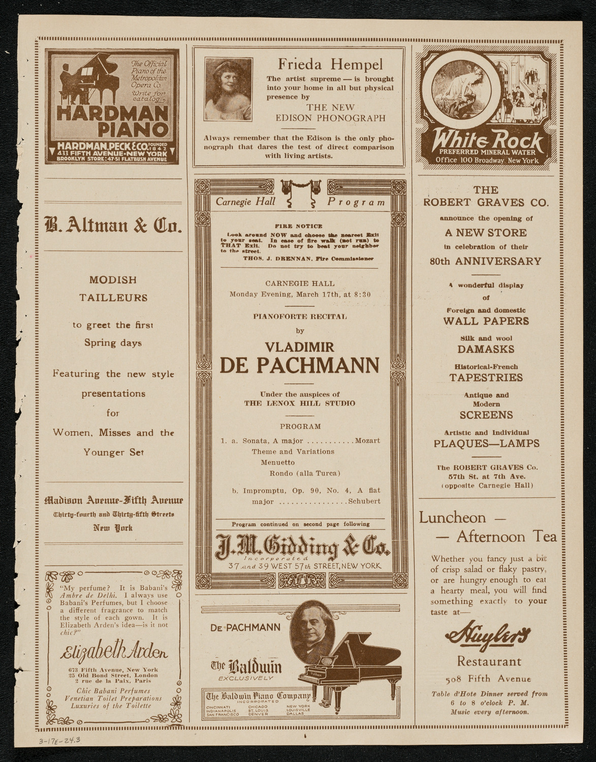 Vladimir de Pachmann, Piano, March 17, 1924, program page 5
