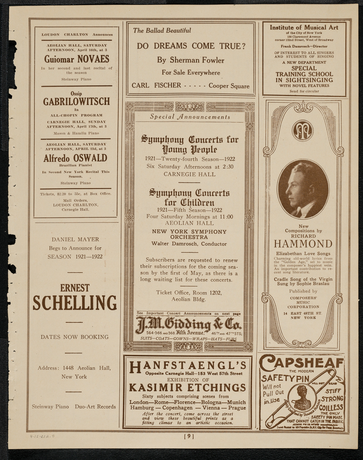 New York Banks' Glee Club, April 12, 1921, program page 9