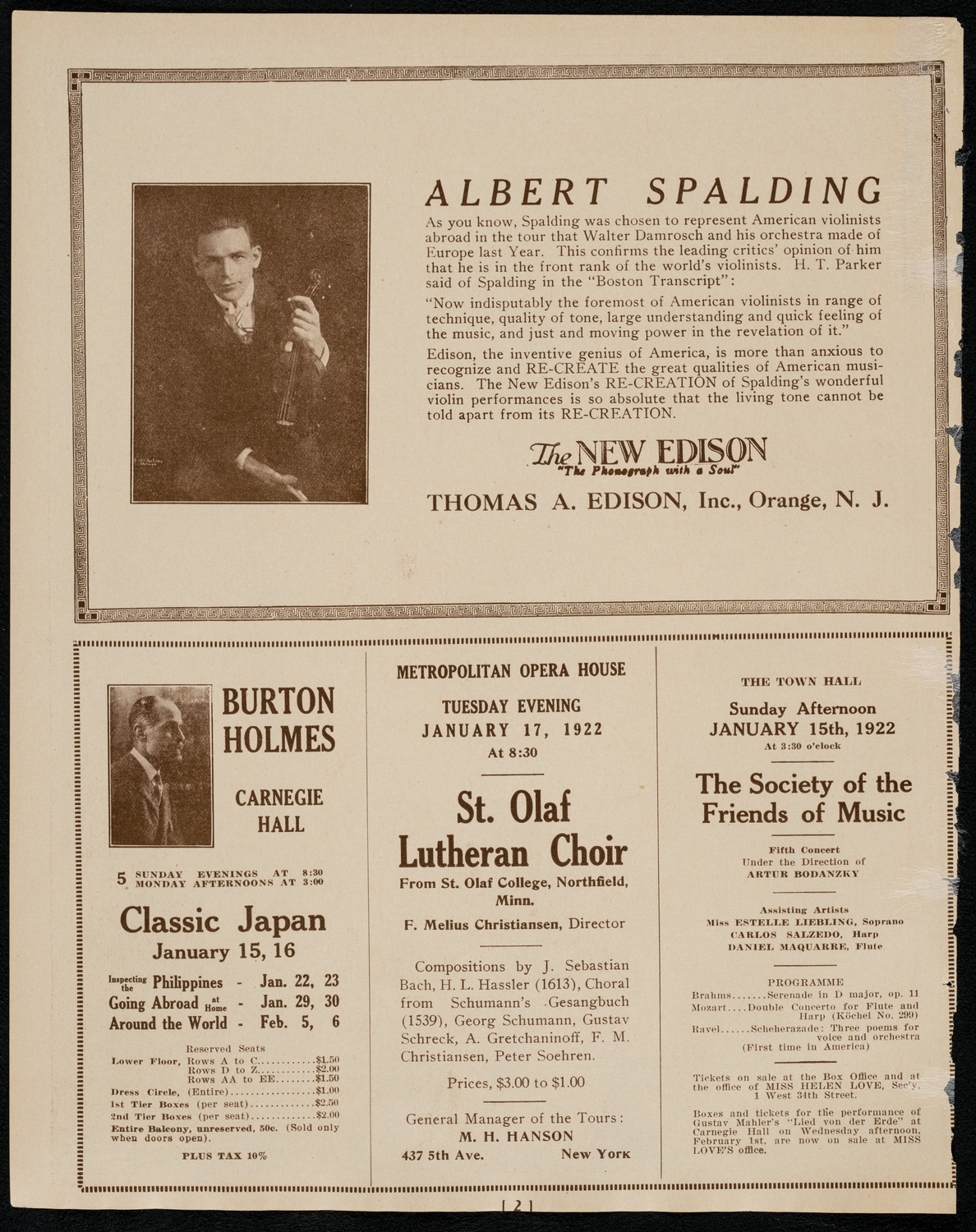 New York Banks' Glee Club, January 10, 1922, program page 2