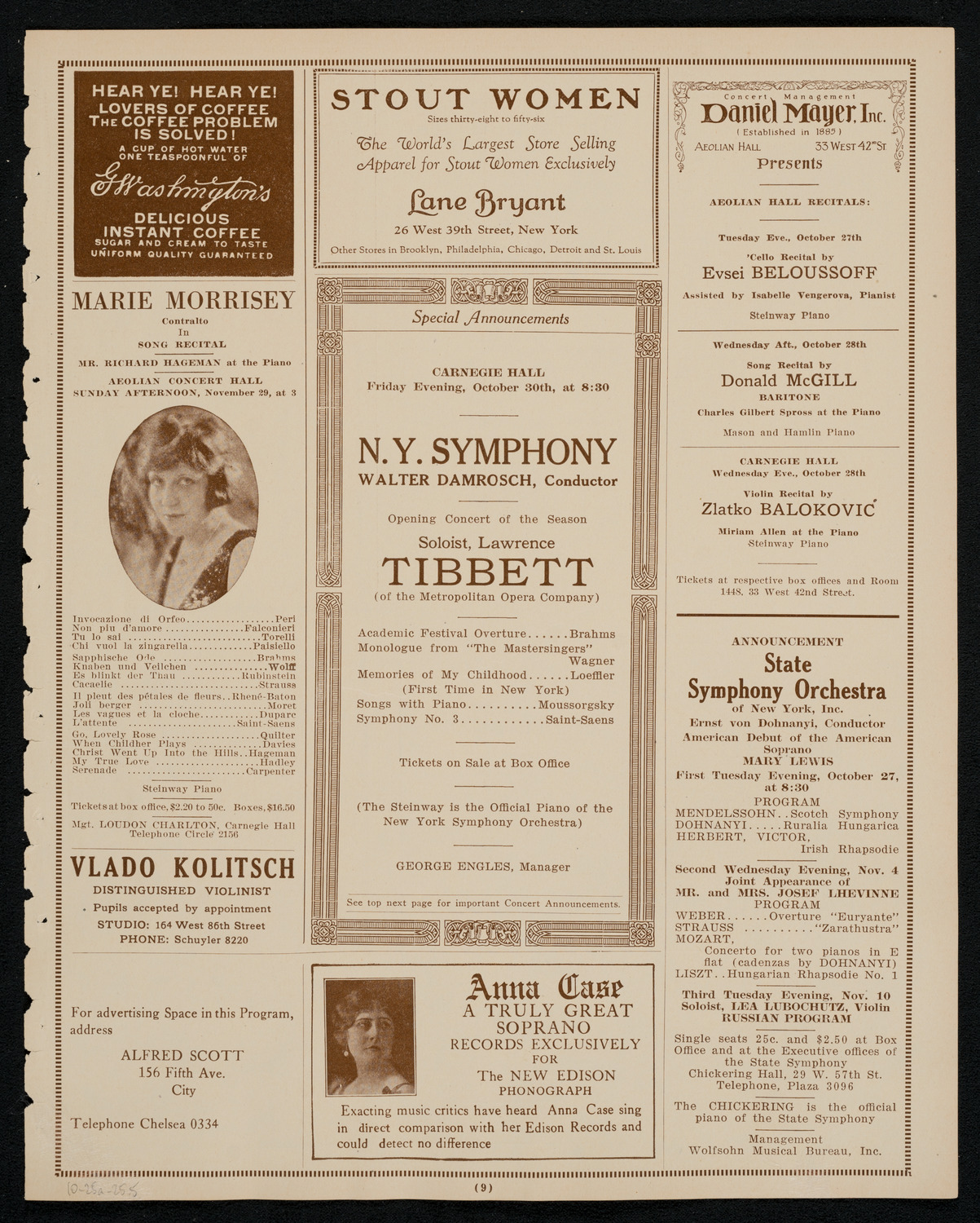 Margaret Matzenauer, Mezzo-Soprano, October 25, 1925, program page 9