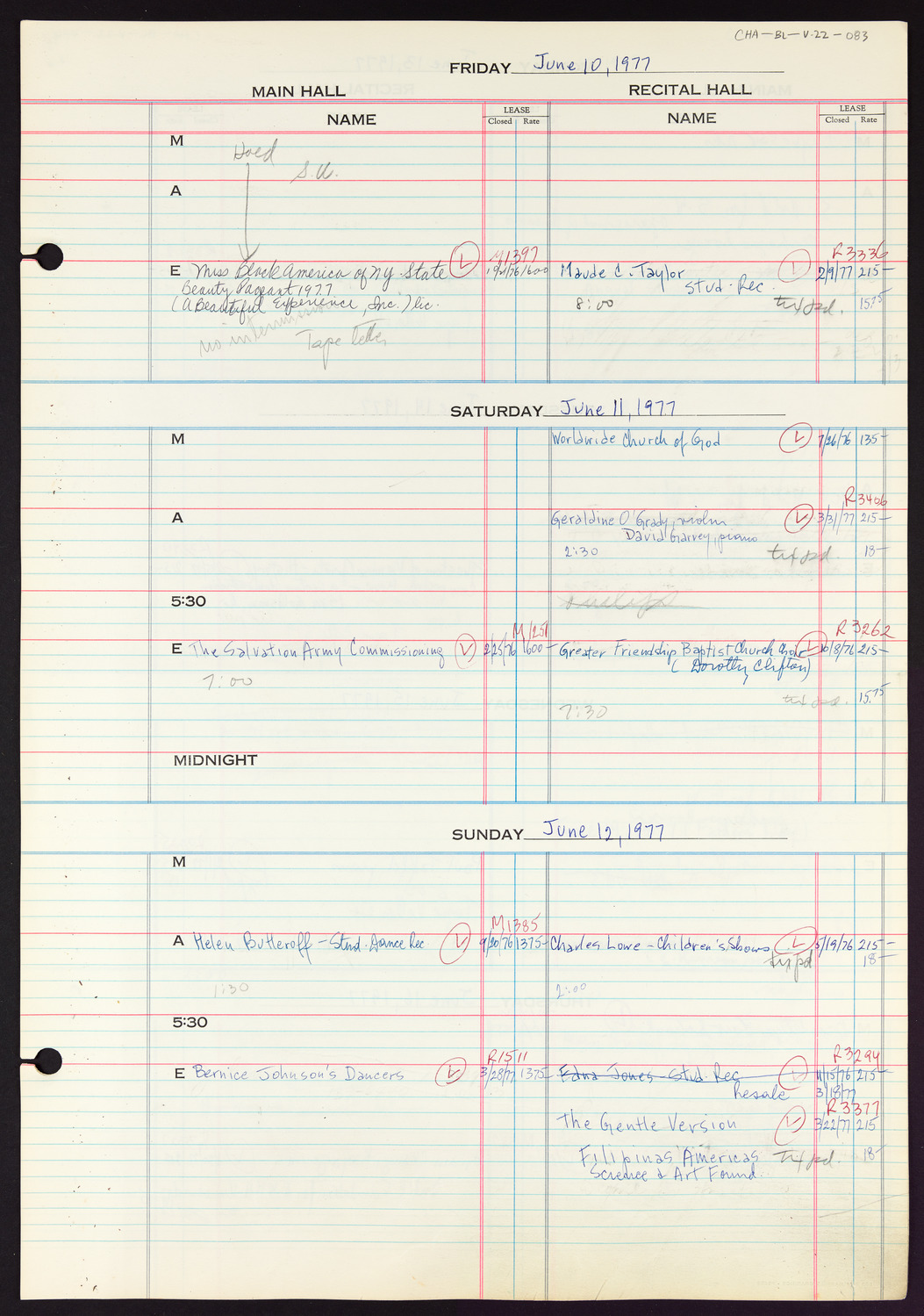 Carnegie Hall Booking Ledger, volume 22, page 83