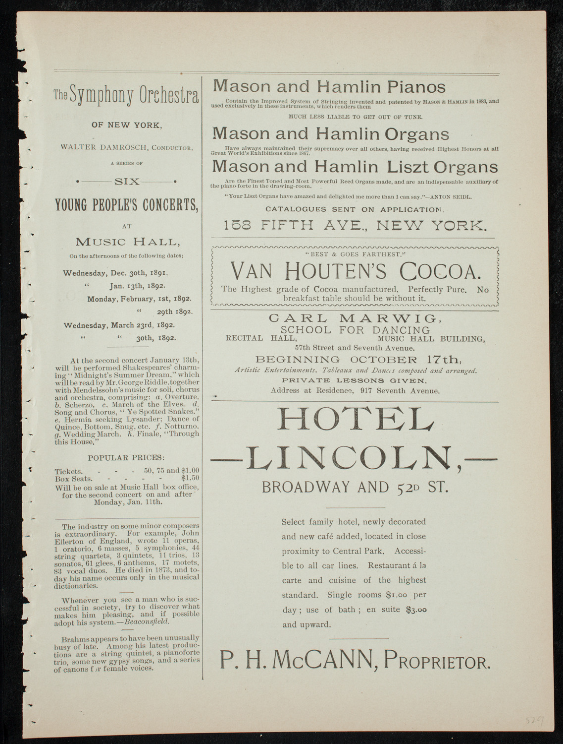 New York Symphony String Quartet, January 3, 1892, program page 5