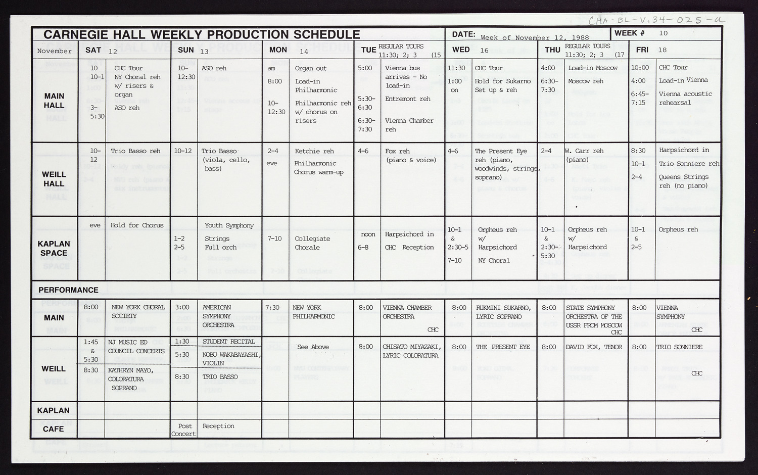 Carnegie Hall Booking Ledger, volume 34, page 25a