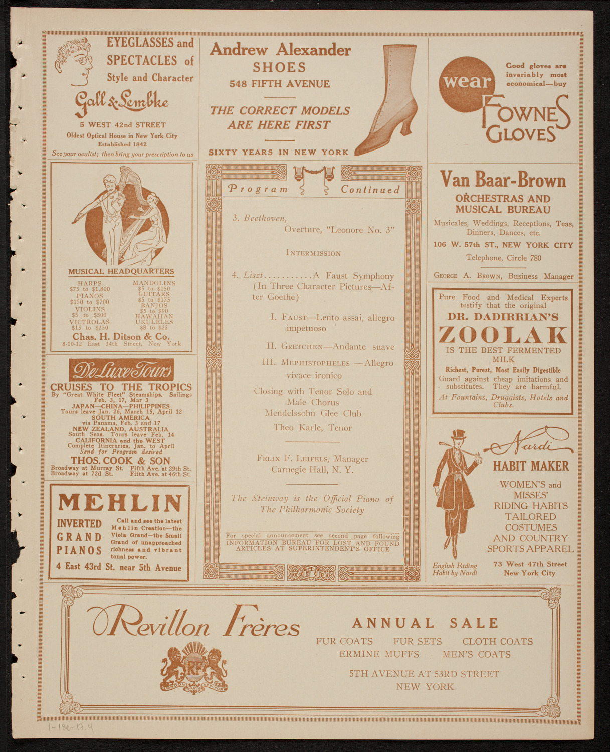 New York Philharmonic, January 18, 1917, program page 7