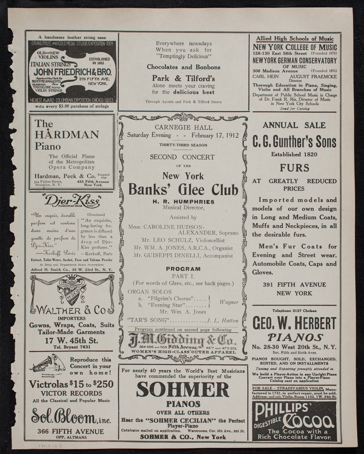 New York Banks' Glee Club, February 17, 1912, program page 5