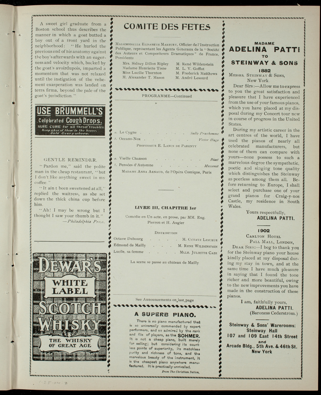 Program by L'Alliance Francaise, January 25, 1904, program page 3