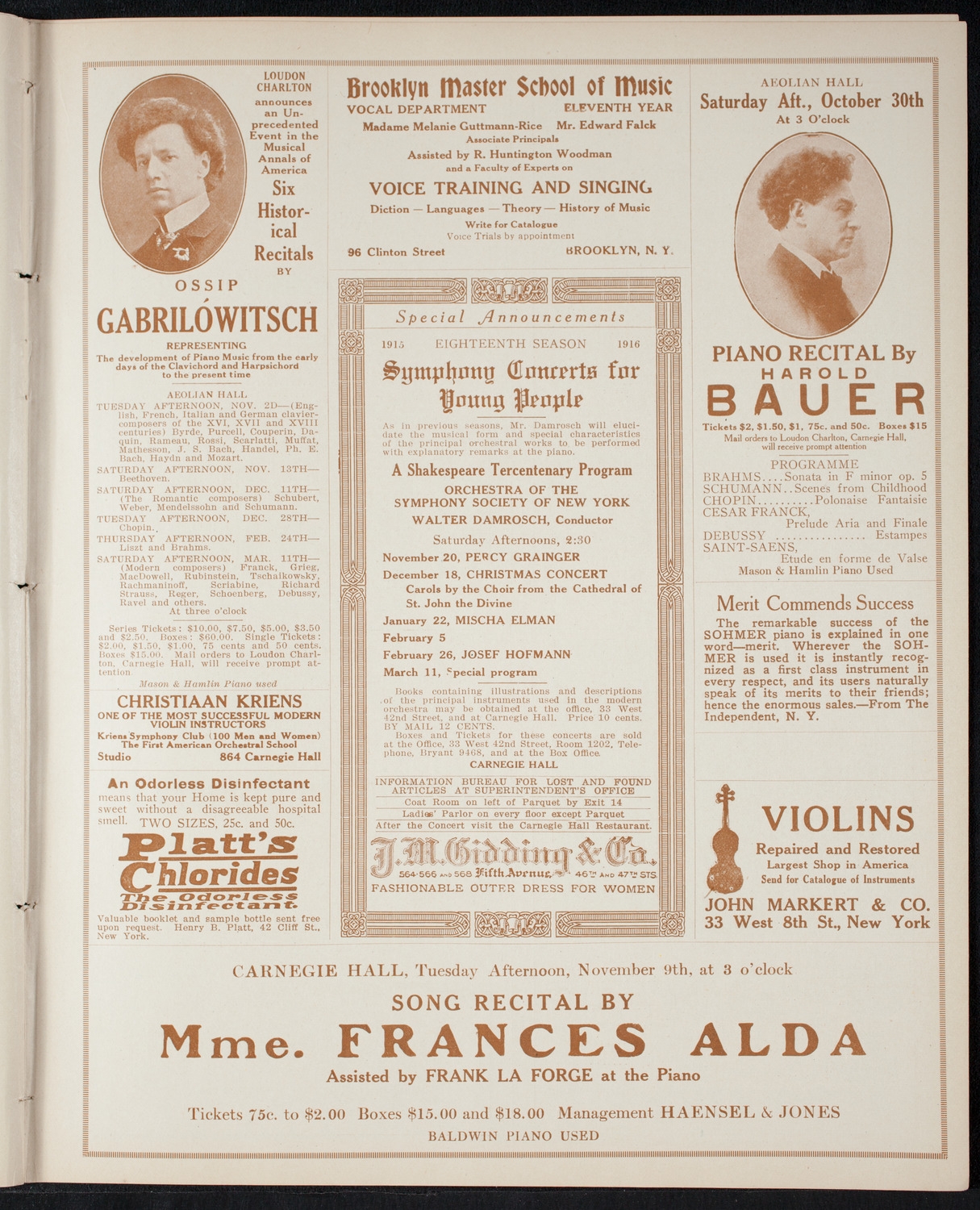 People's Symphony Concert, October 24, 1915, program page 9