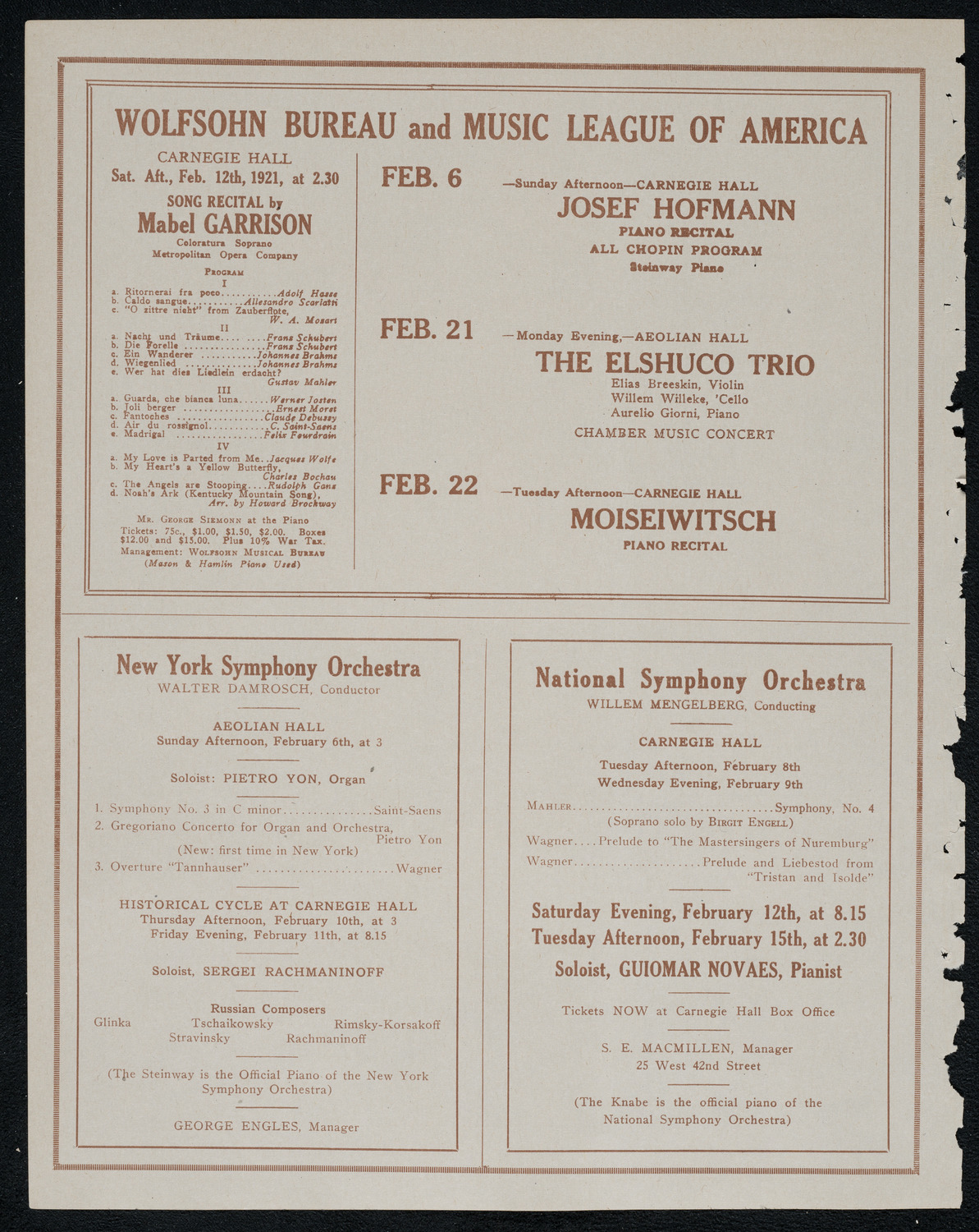 National Symphony Orchestra, February 2, 1921, program page 8