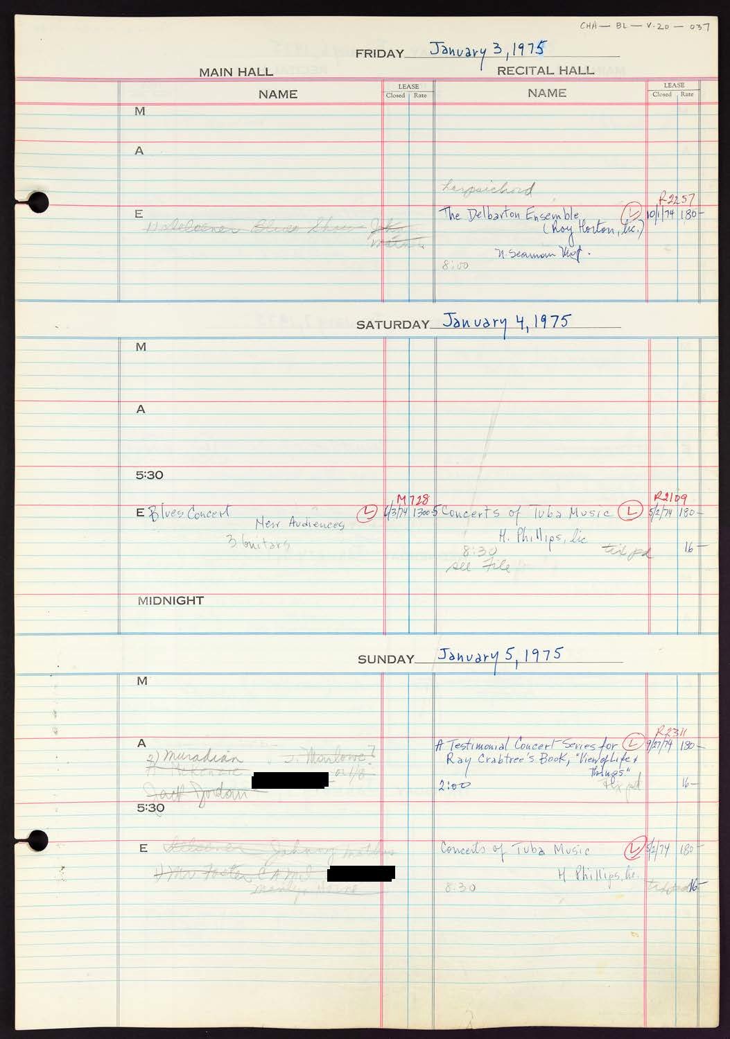 Carnegie Hall Booking Ledger, volume 20, page 37