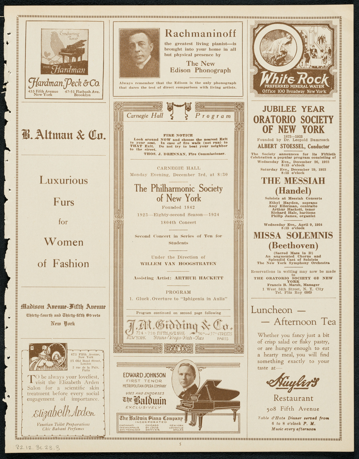 New York Philharmonic Students' Concert, December 3, 1923, program page 5