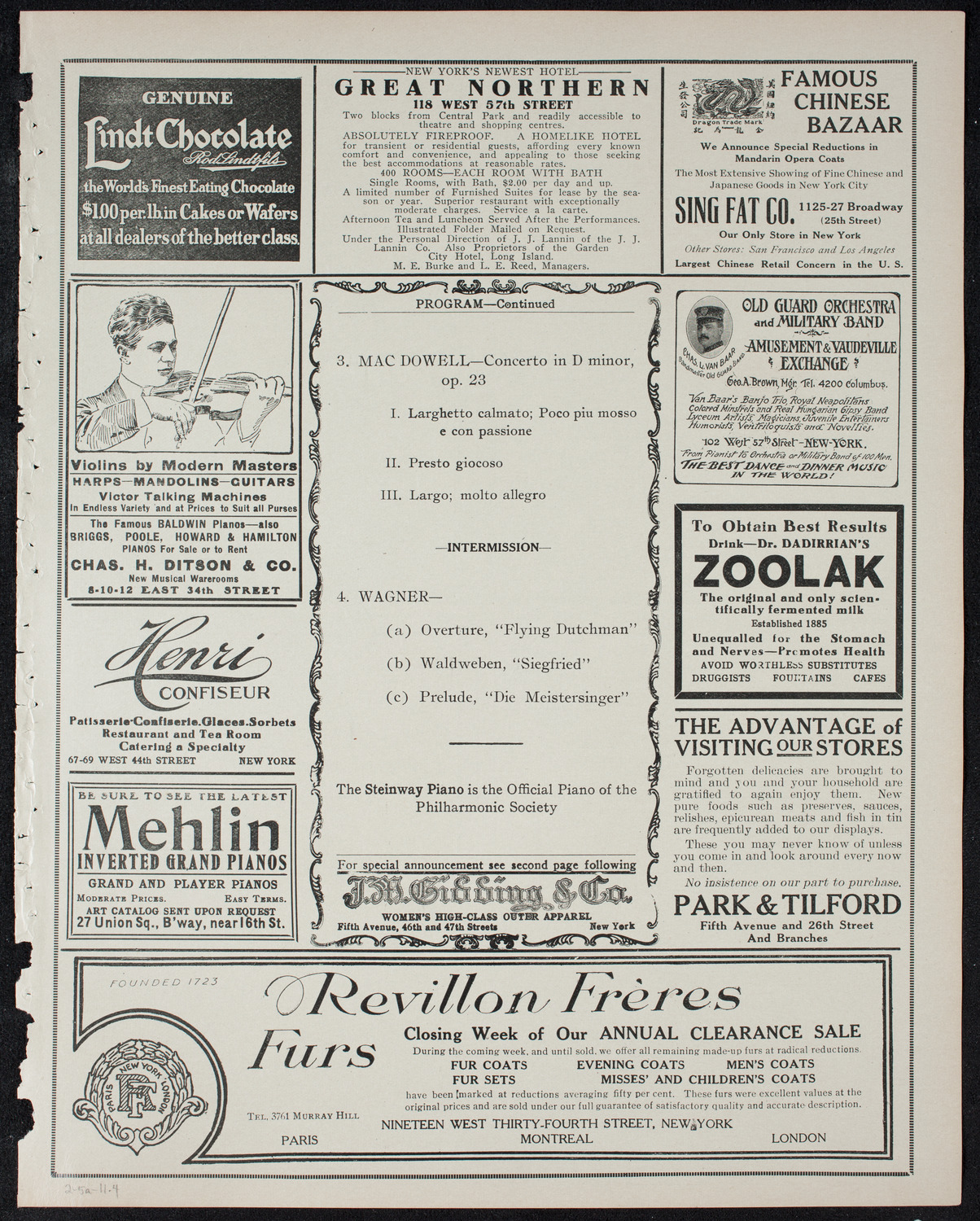 New York Philharmonic, February 5, 1911, program page 7