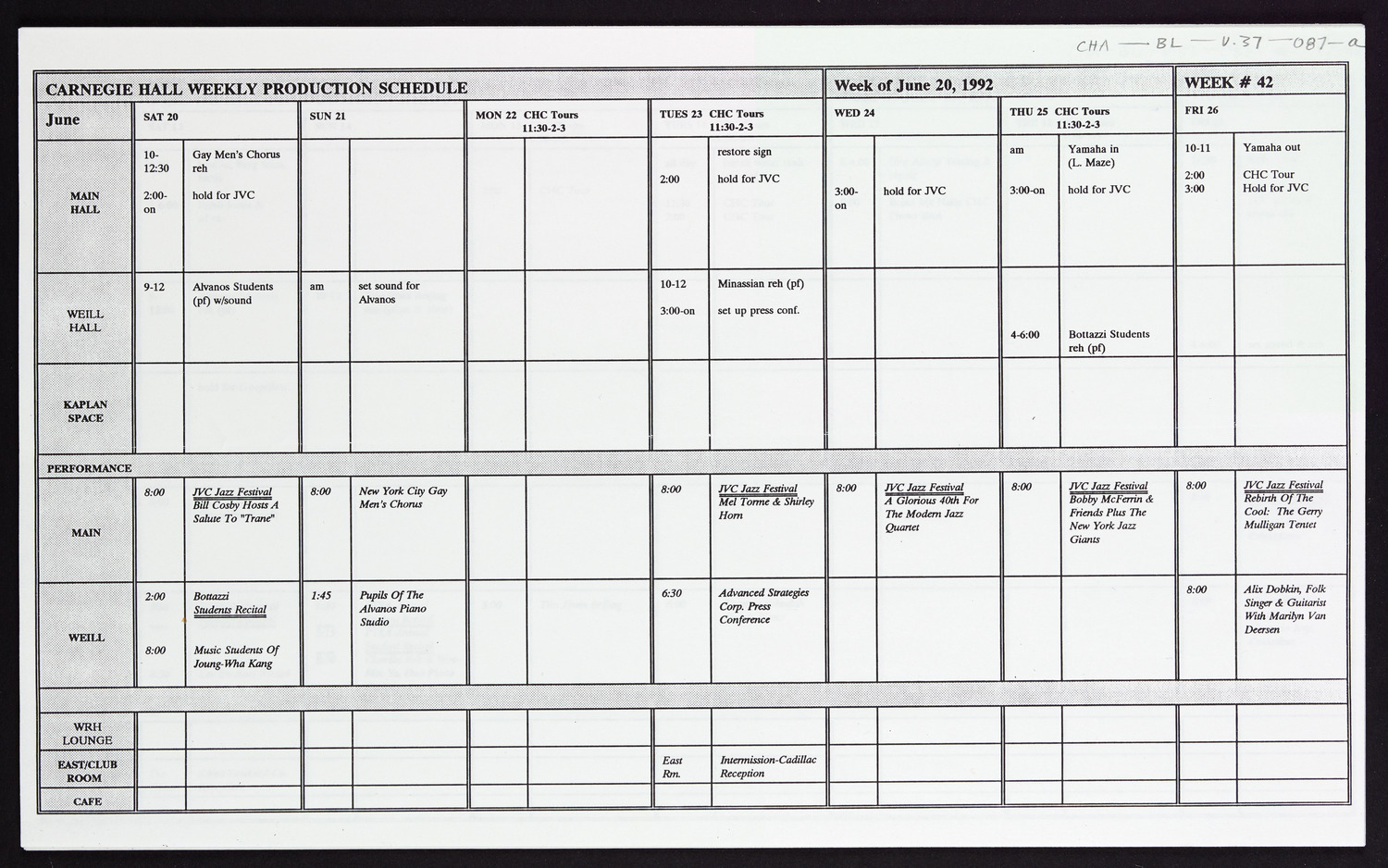 Carnegie Hall Booking Ledger, volume 37, page 87a