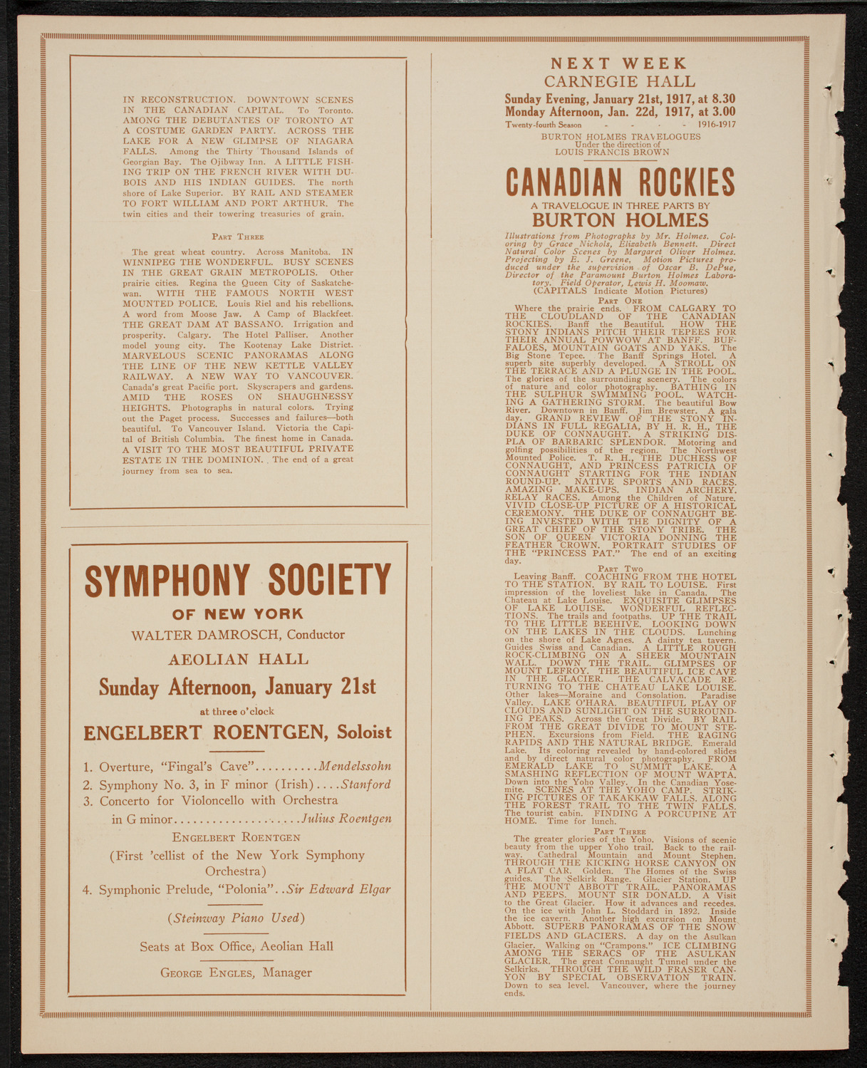 Burton Holmes Travelogue: Canada, January 14, 1917, program page 8