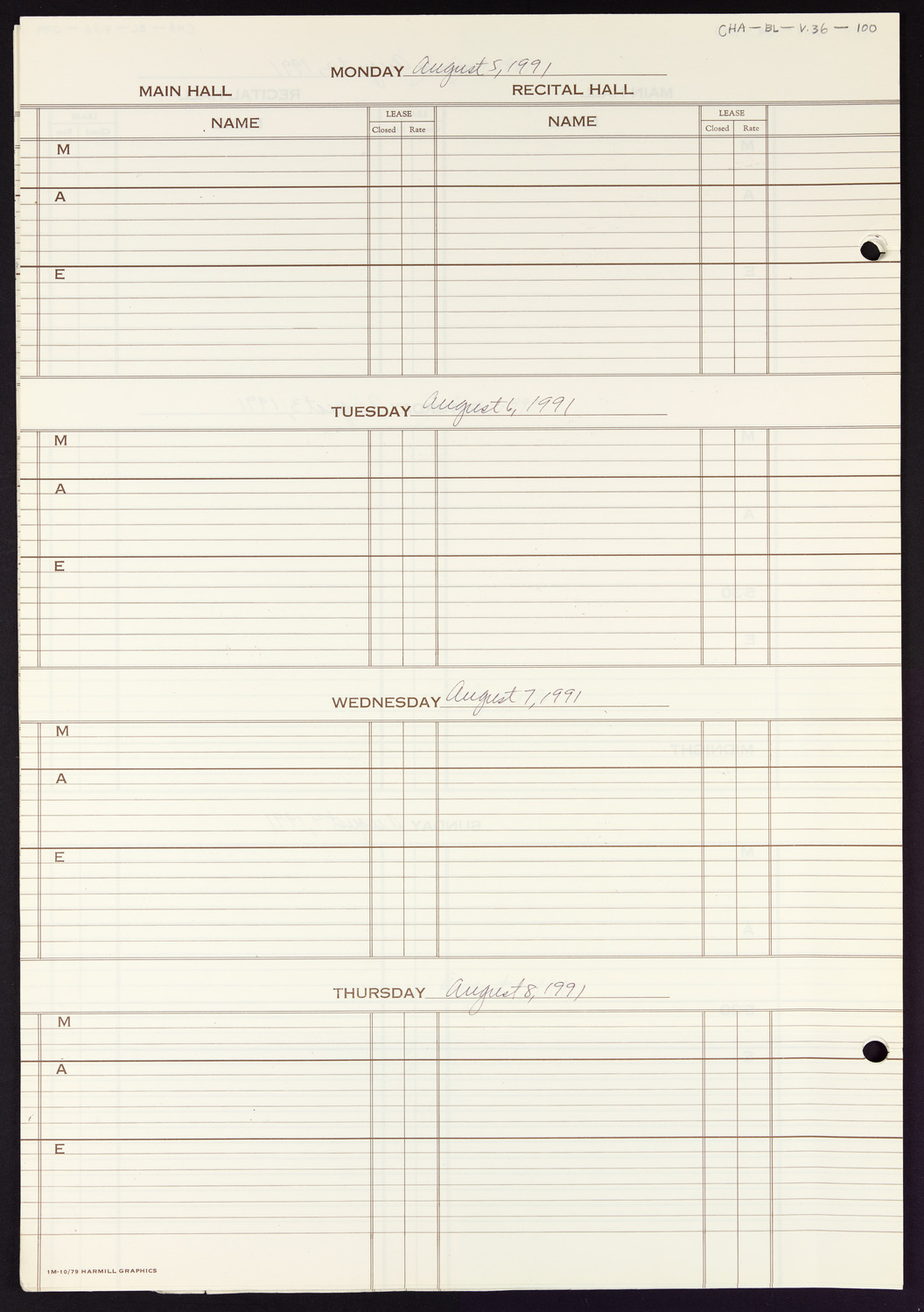 Carnegie Hall Booking Ledger, volume 36, page 100