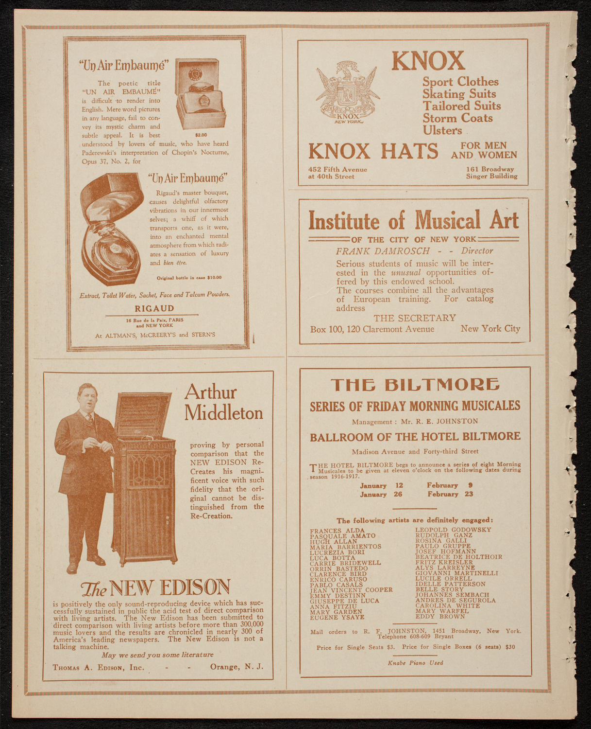 New York Philharmonic, January 11, 1917, program page 2