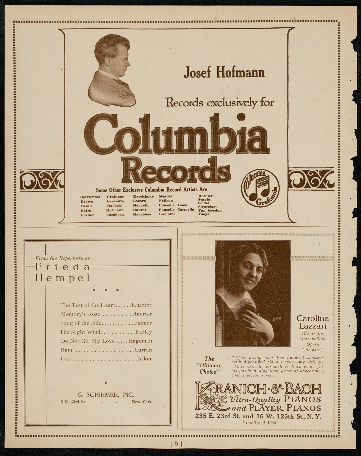 Frieda Hempel, Soprano, March 21, 1922, program page 6