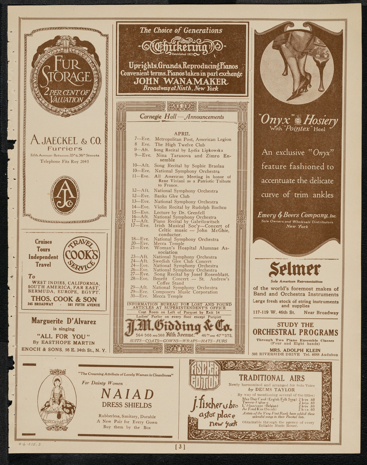 National Symphony Orchestra, April 6, 1921, program page 3